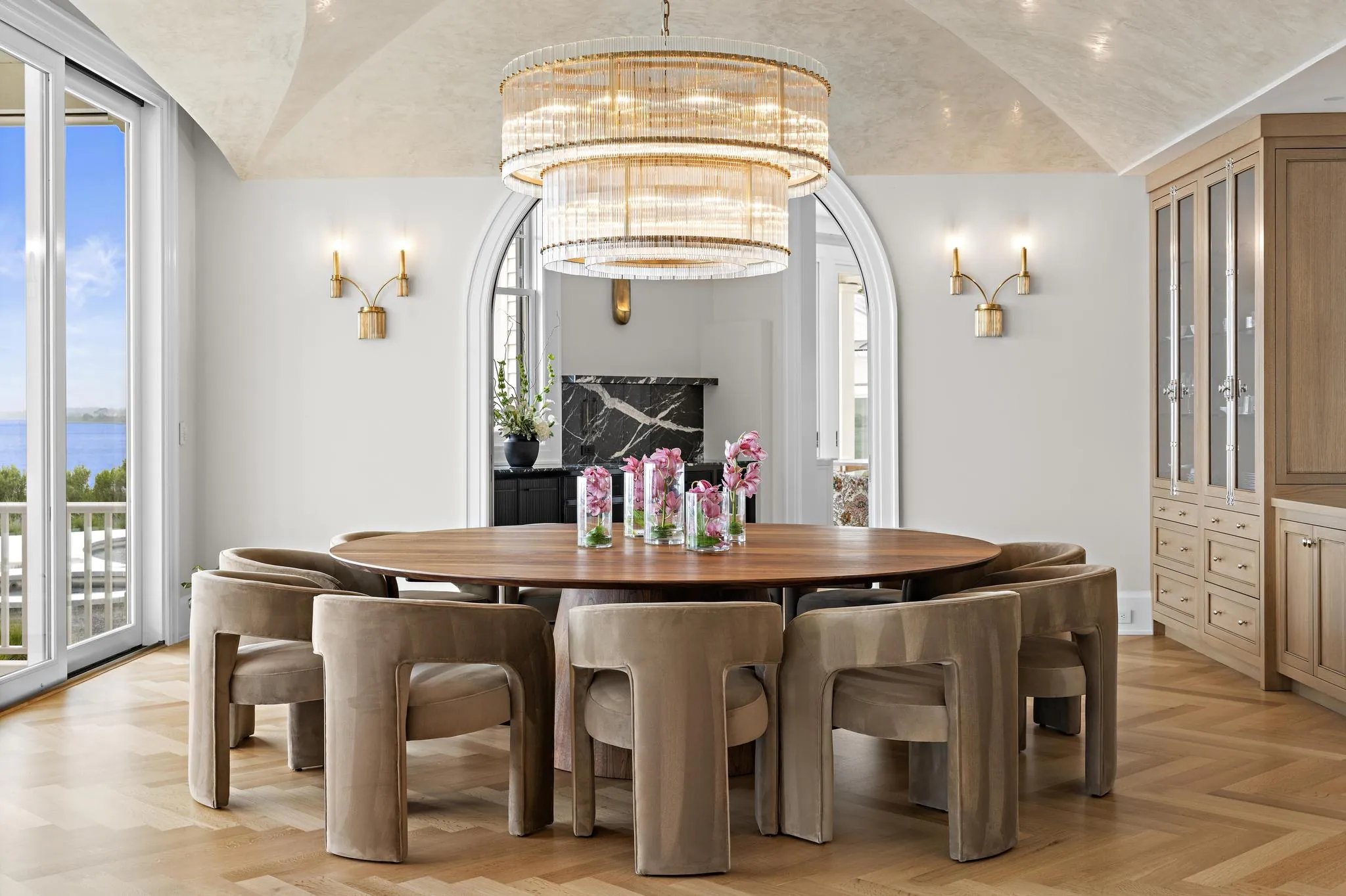 Dining at American Dream, a Merrick Construction custom home in Rumson, New Jersey
