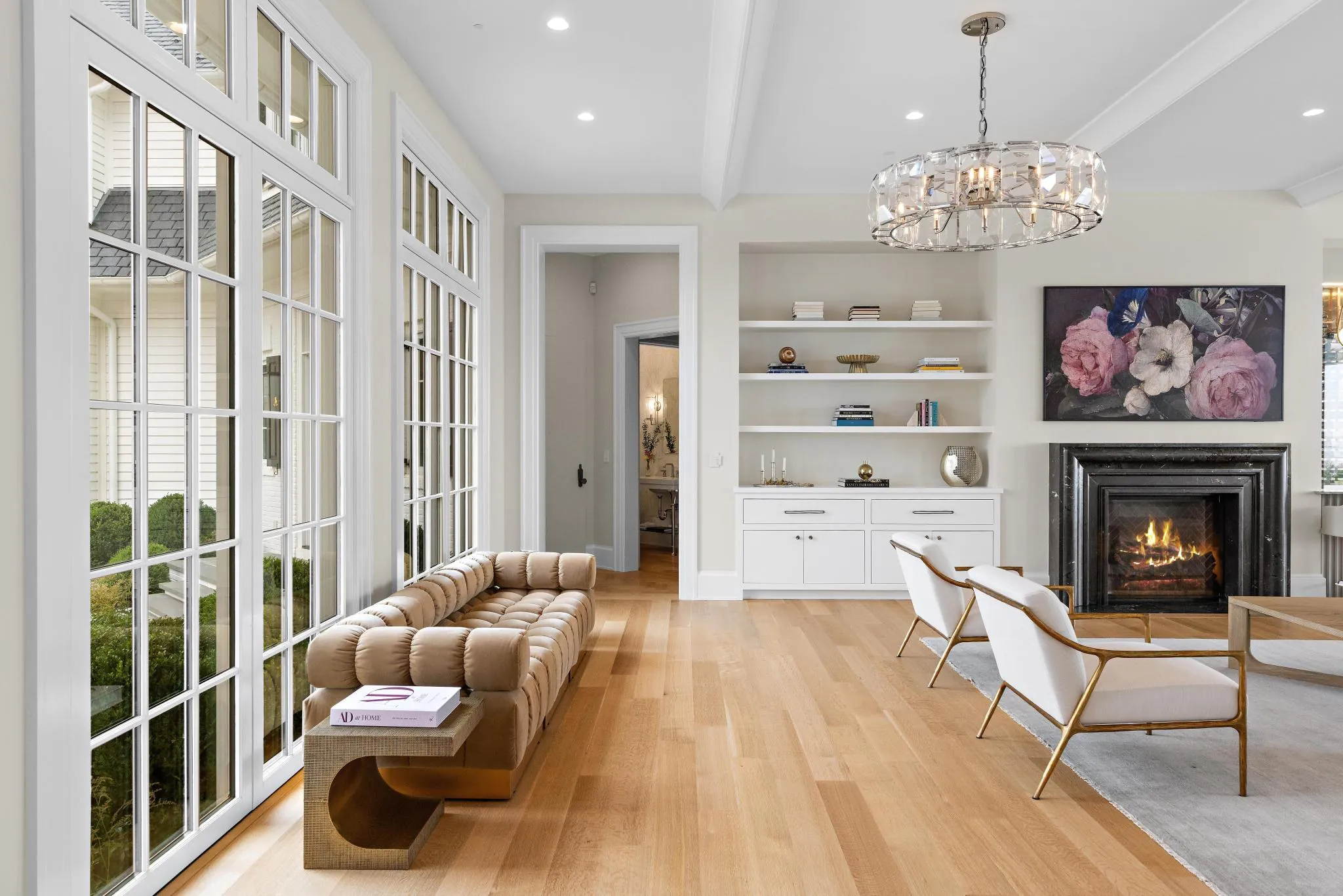 Living room at American Dream, a Merrick Construction custom home in Rumson, New Jersey