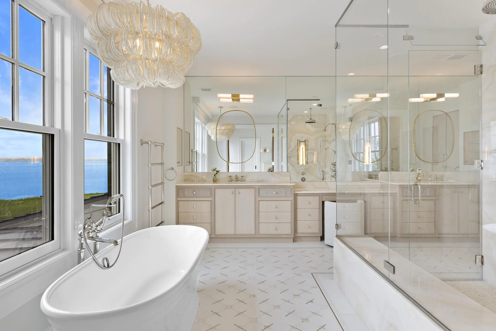 Primary bath at American Dream, a Merrick Construction custom home in Rumson, New Jersey