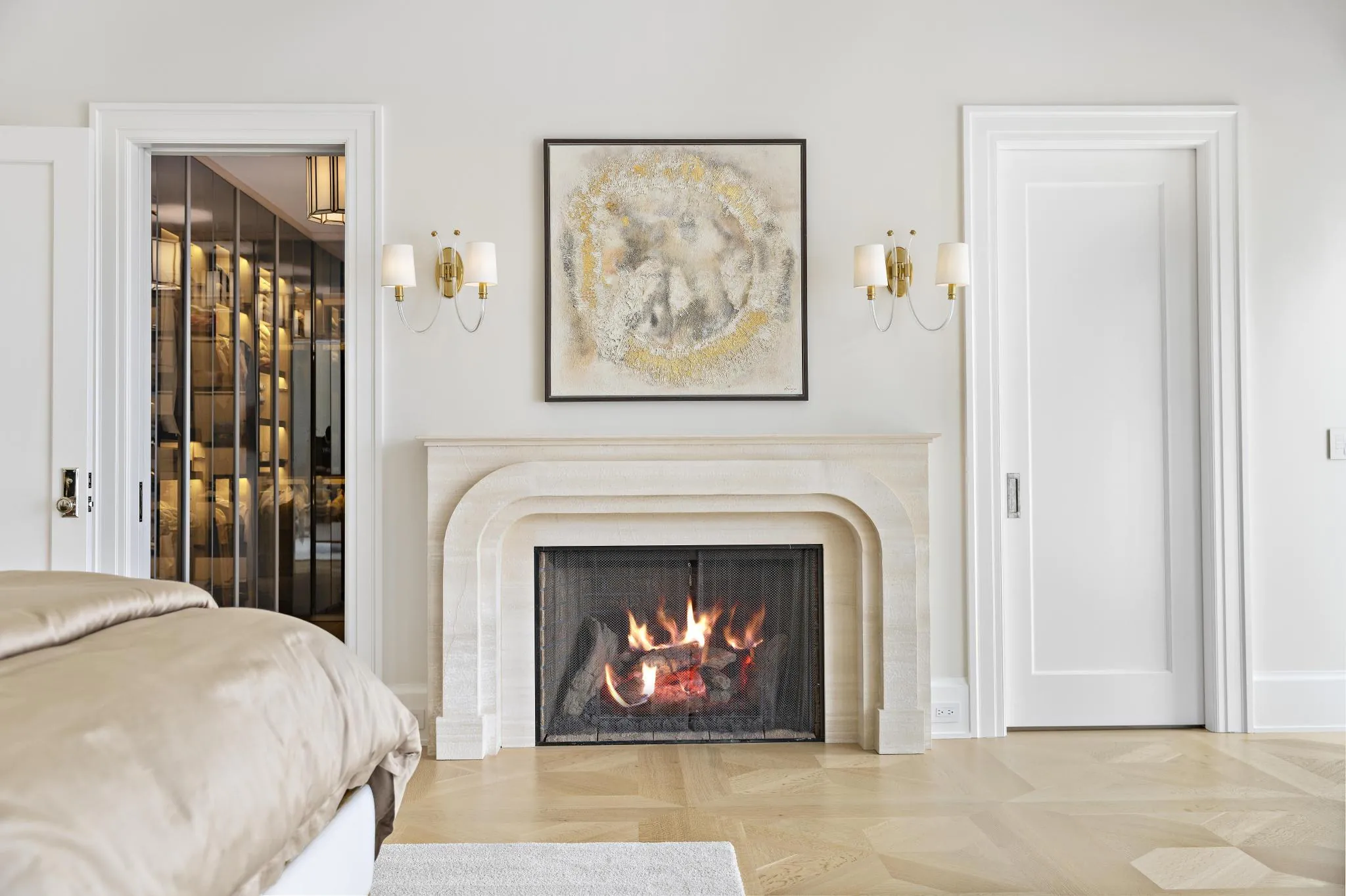 Primary bedroom at American Dream, a Merrick Construction custom home in Rumson, New Jersey