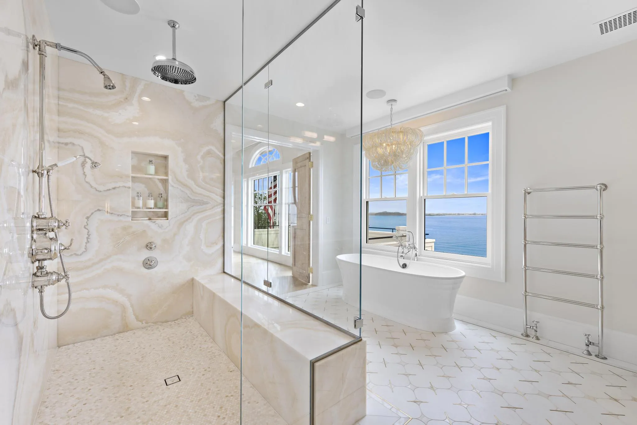 Shower at American Dream, a Merrick Construction custom home in Rumson, New Jersey
