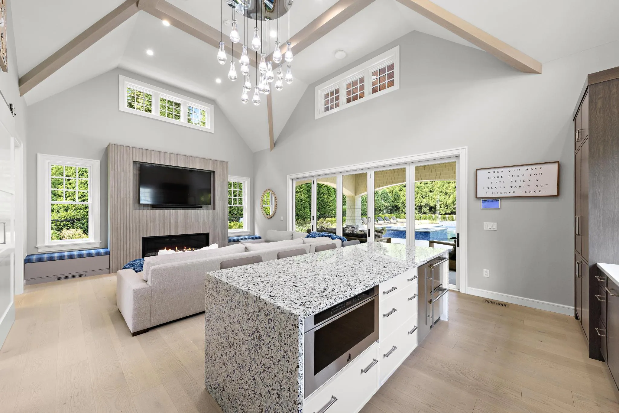 Great room at Rumson Sanctuary, a Merrick Construction renovation in Rumson, New Jersey
