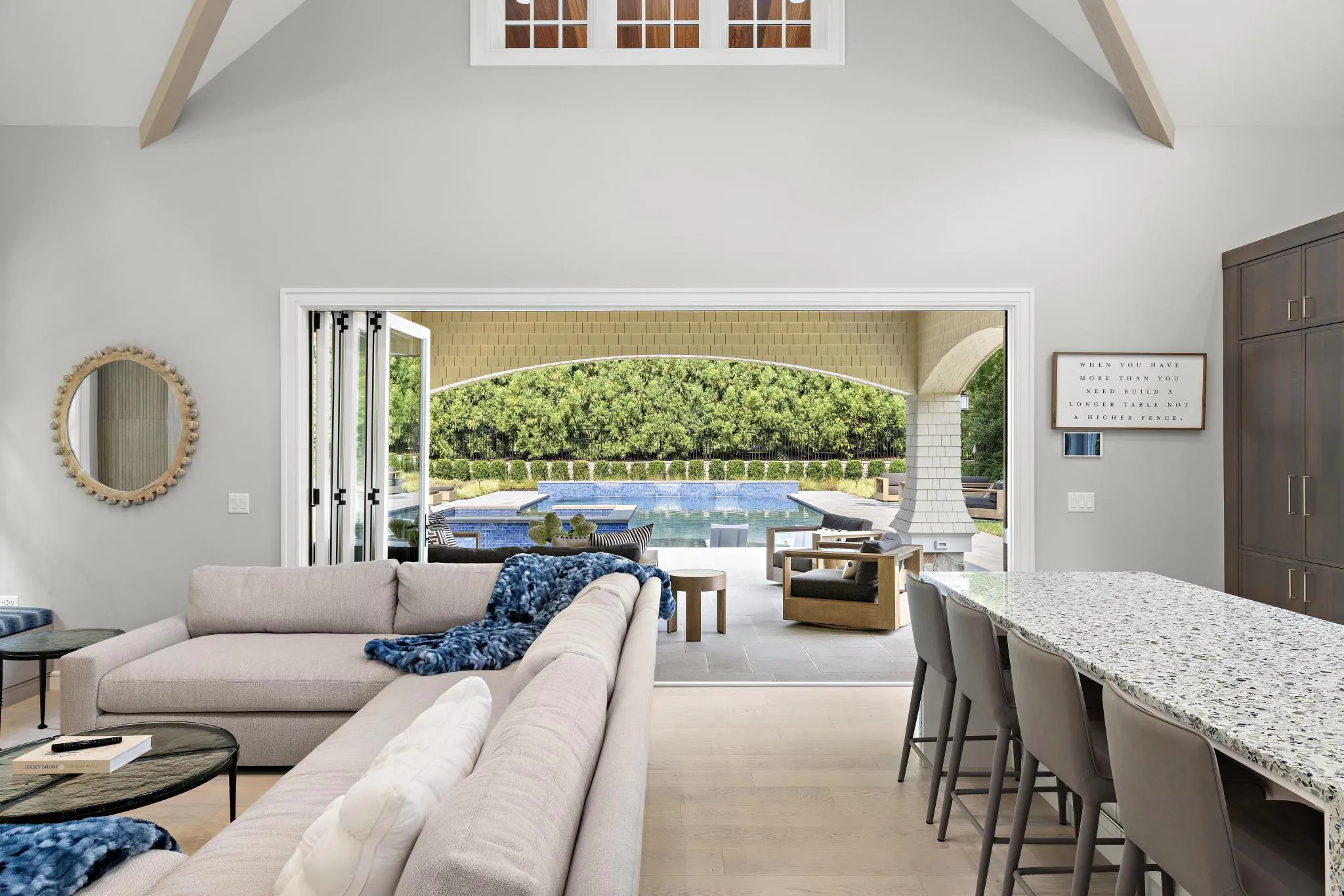 Living room pool at Rumson Sanctuary, a Merrick Construction renovation in Rumson, New Jersey