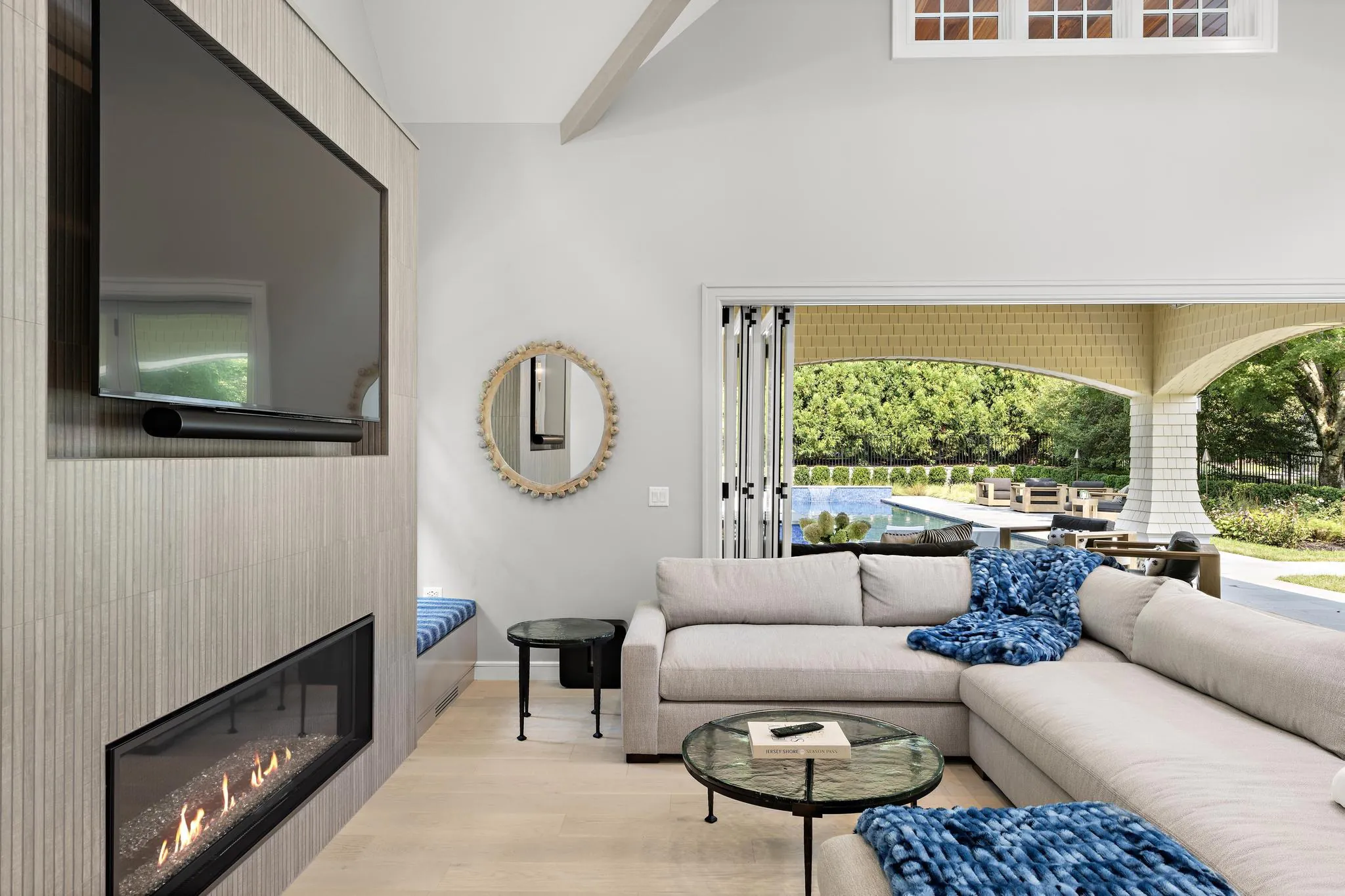 Living room at Rumson Sanctuary, a Merrick Construction renovation in Rumson, New Jersey